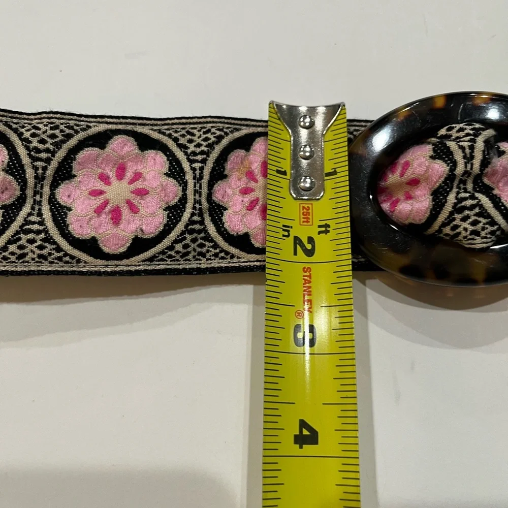 Hadley Pollet Pink & Blue Reversible Fabric Belt with Tortoise Buckle Sz. M - Picture 3 of 7